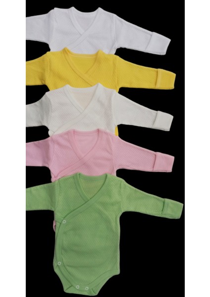 Uzun Kollu Kendinden Eldivenli Çıtçıtlı Kruvaze Badi (5 Li Paket) Beyaz-Sarı-Krem-Pembe-Küf10