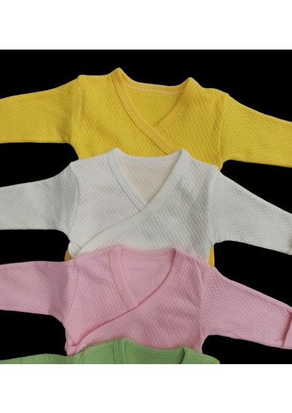 Uzun Kollu Kendinden Eldivenli Çıtçıtlı Kruvaze Badi (5 Li Paket) Beyaz-Sarı-Krem-Pembe-Küf10