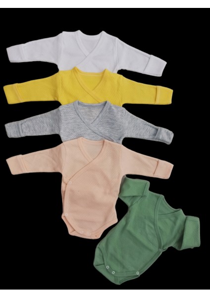 Uzun Kollu Kendinden Eldivenli Çıtçıtlı Kruvaze Badi (5 Li Paket) Beyaz-Sarı-Gri-Somon-Küf10