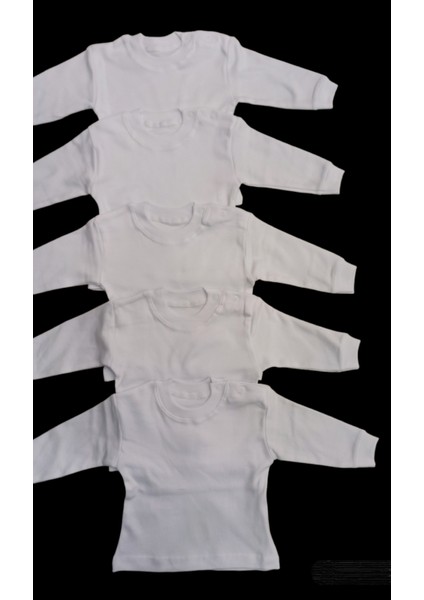 Uzun Kollu Omuzdan Çıtçıtlı Bisiklet Yaka Bebek Üst Badisi (5li Paket)