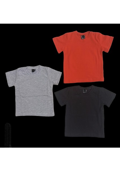 Basic Düz Bisiklet Yaka Kısa Kollu Likralı Badi Sweat T-Shirt (3 Lü Paket Gri-Kırmızı-Siyah)