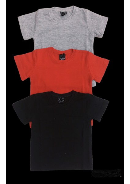 Basic Düz Bisiklet Yaka Kısa Kollu Likralı Badi Sweat T-Shirt (3 Lü Paket Gri-Kırmızı-Siyah) fiyatları