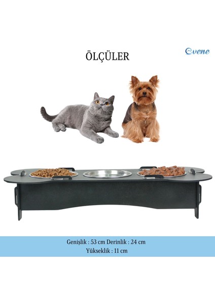 Mama Su Kabı Paslanmaz Çelik Taslı 3'lü Ahşap Kedi ve Köpek Suluk Kemik Model