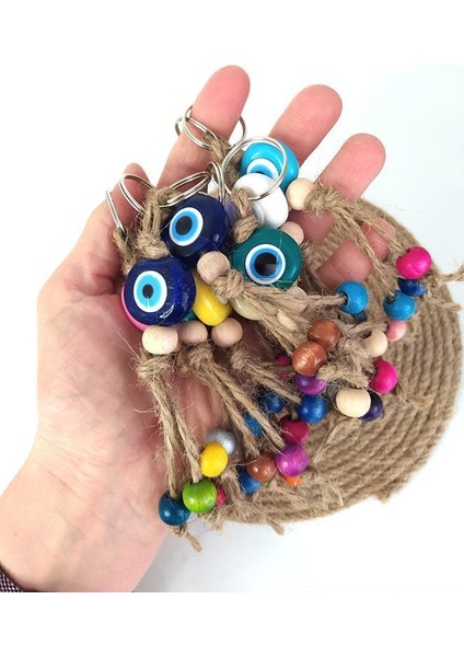 Nazar Boncuk Anahtarlık 20 Adet Karışık Renkli Kötü Göz Kovucu Nazar Hand Made Hasır Renkli Ahşap Boncuklu Nazarlı Anahtarlık fiyatları