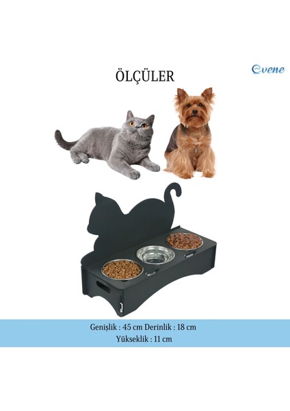 Mama Su Kabı Paslanmaz Çelik Taslı 3'lü Ahşap Kedi ve Köpek Suluk Kedi Arkalıklı Model