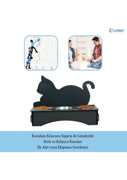 Mama Su Kabı Paslanmaz Çelik Taslı 3'lü Ahşap Kedi ve Köpek Suluk Kedi Arkalıklı Model