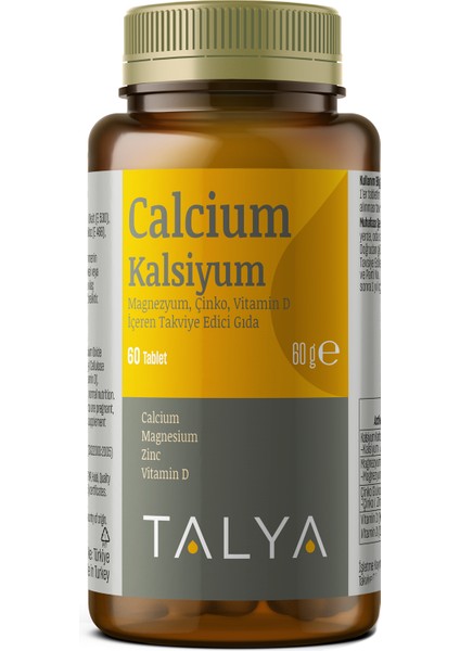 Kalsiyum, Magnezyum, Çinko, Vitamin D İçeren Takviye Edici Gıda, 60 Tablet