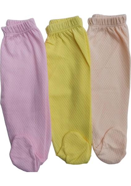 Bebek Patikli Alt Hava Alır Kumaş Düz Renk (3 Lü Paket Pembe-Sarı-Somon)10