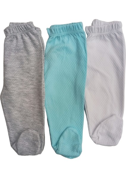 Bebek Patikli Alt Hava Alır Kumaş Düz Renk (3 Lü Paket Beyaz-Gri- Su Yeşili)10