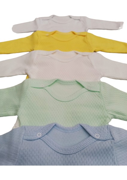 Uzun Kollu Çıtçıtlı Badi Bisiklet Yaka Body Hava Alır Kumaş Düz Renk Zıbın (5li Paket) 0-48 Ay Arası10