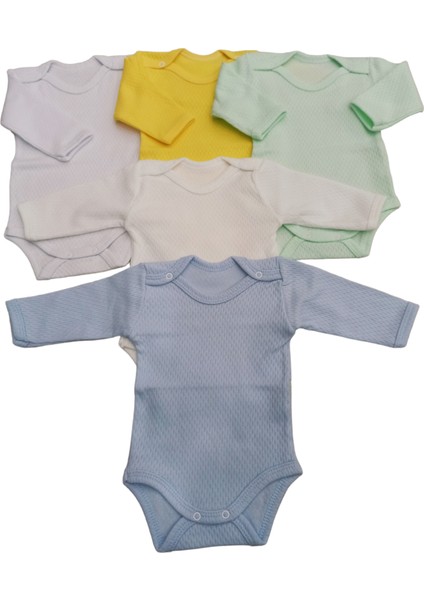 Uzun Kollu Çıtçıtlı Badi Bisiklet Yaka Body Hava Alır Kumaş Düz Renk Zıbın (5li Paket) 0-48 Ay Arası10