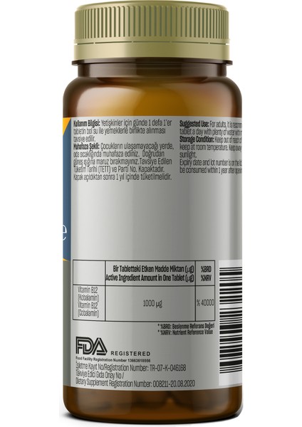 Vitamin B12 İçeren Takviye Edici Gıda, 1000 Mg, 60 Tablet fiyatları