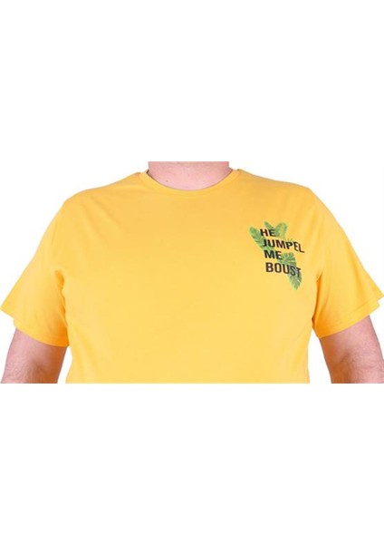Büyük Beden Sıfır Yaka Tişört Jumpel 23109 Sarı indirimleri