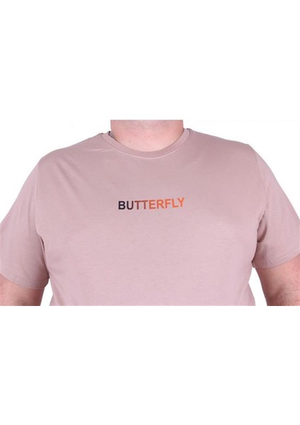 Büyük Beden Sıfır Yaka Tişört Butterfly 23107 Bej