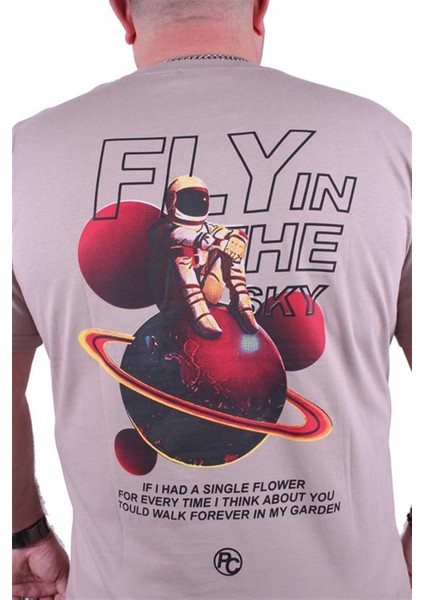 Büyük Beden Sıfır Yaka Tişört Fly In The Sky 23110 Toprak fırsatları