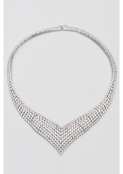 Miranda 18 Ayar Beyaz Altın Kaplama 42 cm Gümüş Gerdanlık