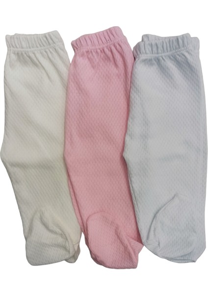 Bebek Patikli Alt Hava Alır Kumaş Düz Renk (3 Lü Paket Beyaz-Pembe-Krem)