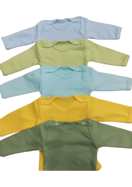 Uzun Kollu Çıtçıtlı Badi Bisiklet Yaka Body Hava Alır Kumaş Düz Renk Zıbın (5li Paket) 0-48 Ay Arası modelleri