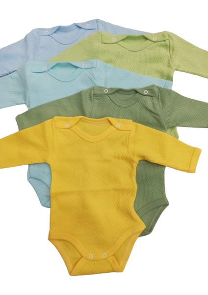 Uzun Kollu Çıtçıtlı Badi Bisiklet Yaka Body Hava Alır Kumaş Düz Renk Zıbın (5li Paket) 0-48 Ay Arası fırsatları