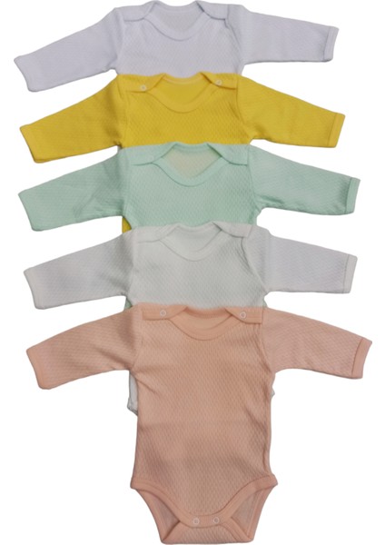 Uzun Kollu Çıtçıtlı Badi Bisiklet Yaka Body Hava Alır Kumaş Düz Renk Zıbın (5li Paket) 0-48 Ay Arası