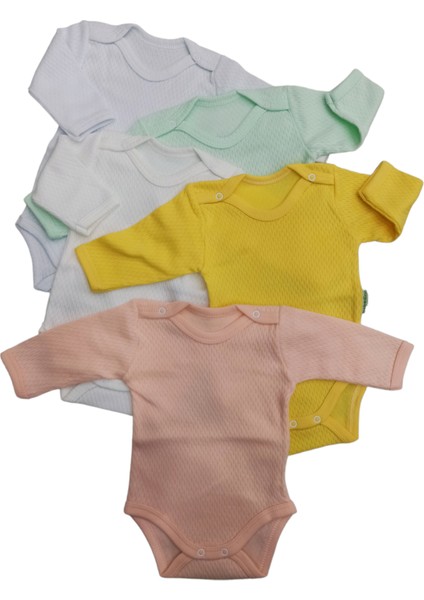 Uzun Kollu Çıtçıtlı Badi Bisiklet Yaka Body Hava Alır Kumaş Düz Renk Zıbın (5li Paket) 0-48 Ay Arası modelleri