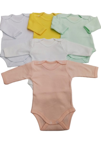 Uzun Kollu Çıtçıtlı Badi Bisiklet Yaka Body Hava Alır Kumaş Düz Renk Zıbın (5li Paket) 0-48 Ay Arası fırsatları