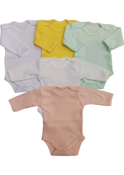 Uzun Kollu Çıtçıtlı Badi Bisiklet Yaka Body Hava Alır Kumaş Düz Renk Zıbın (5li Paket) 0-48 Ay Arası indirimleri