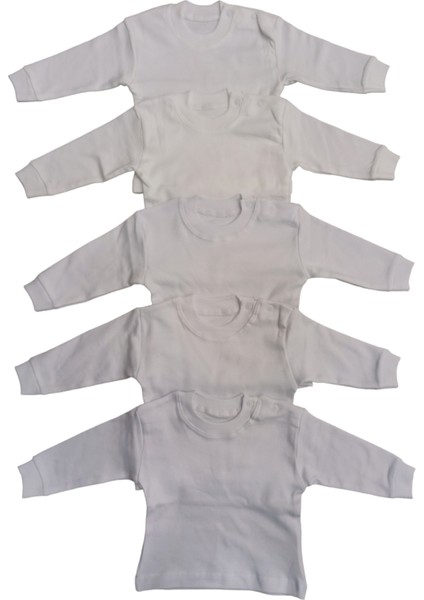 Uzun Kollu Omuzdan Çıtçıtlı Bisiklet Yaka Bebek Üst Badisi (5li Paket)