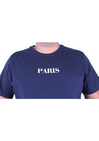 Büyük Beden Sıfır Yaka Tişört Paris 23105 Marin modelleri