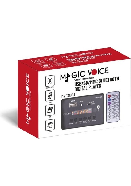 Magicvoice MV-14907 Usb/sd/mıc/aux/bluetooth Kumandalı Ekranlı Oto Teyp Çevirici Dijital Player Board