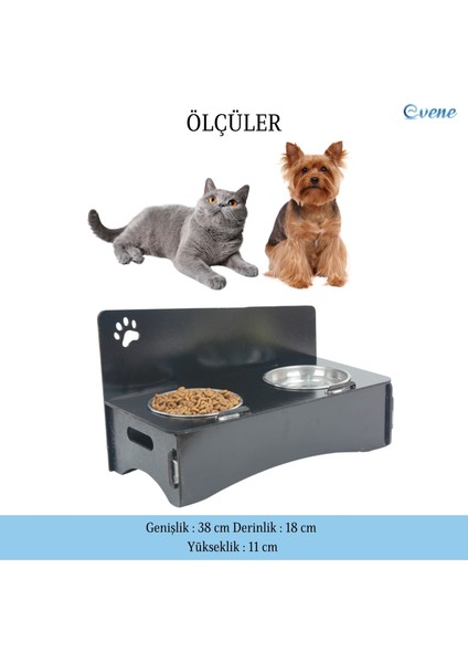 Mama Su Kabı Paslanmaz Çelik Taslı 2'li Ahşap Kedi ve Köpek Suluk Patili Model