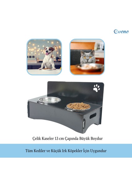 Mama Su Kabı Paslanmaz Çelik Taslı 2'li Ahşap Kedi ve Köpek Suluk Patili Model