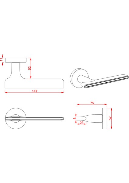 Kapı Kolu Modern A551030 MP02 PL06 Zara WC KAPI KOLU