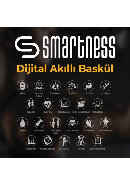 Yağ Ölçer Fonksiyonlu Akıllı Bluetooth Tartı Vücut Analizli Baskül Siyah fiyatları