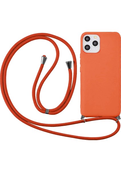 iPhone 11 ile Uyumlu Ipli Boyun Askılı Silikon Kılıf Kadife Iç Yüzeyli Epiphany Kılıf Turuncu