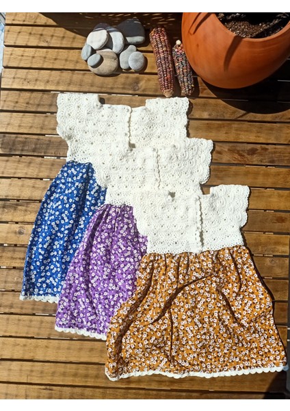 Handmade Kız Çocuk Elbisesi Pamuk, El Örgüsü Kız Çocuk Elbisesi, Baharlık Rengarenk Kız Çocuk Elbise