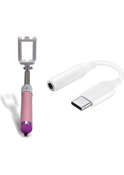 Type-C to 3.5mm Jack Dönüştürücü 270 Derece Dönebilen Premium Selfie Çubuğu Lila 2023Yeni3611UC10