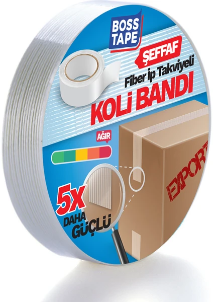 Boss Tape İp Takviyeli Lifli Çok Güçlü Koli Bandı 25mmx25mt