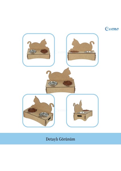 Mama Su Kabı Paslanmaz Çelik Taslı 2'li Ahşap Kedi ve Köpek Suluk Kedi Arkalık Model