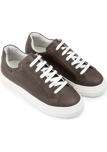 Hakiki Deri Kahverengi Sneaker Kadın Ayakkabı