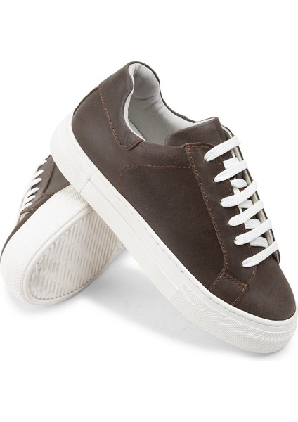 Hakiki Deri Kahverengi Sneaker Kadın Ayakkabı