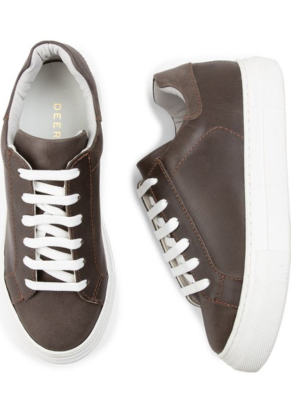 Hakiki Deri Kahverengi Sneaker Kadın Ayakkabı