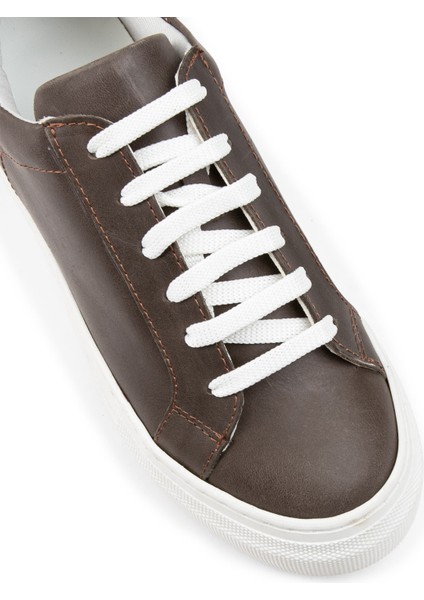 Hakiki Deri Kahverengi Sneaker Kadın Ayakkabı