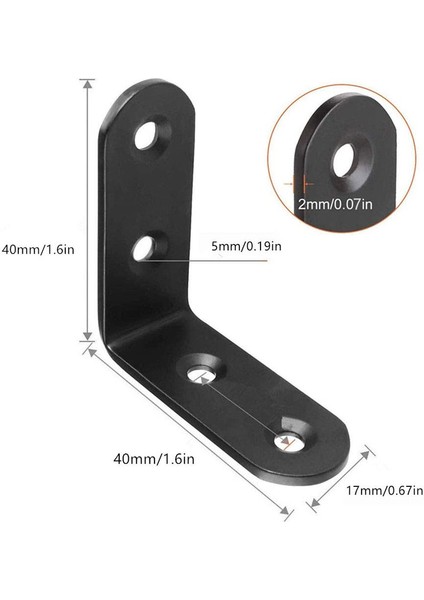 10 Dik Açılı Braket Sabit Braket L Şekilli Conta 40 x 40 x 17 mm Dik Açılı Braket Vidalı Siyah (Yurt Dışından) fiyatları