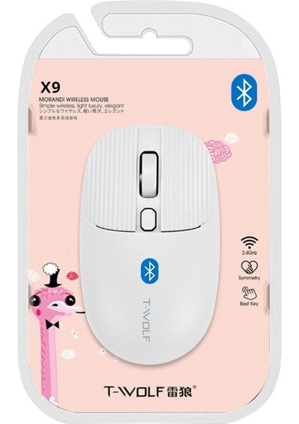T-Wolf X9 1000 Dpı Uyumlu Kablosuz Bluetooth Mouse Beyaz