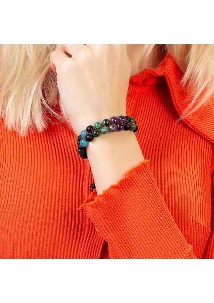 Çift Sıra Makrome Örgülü Küre Kesim Çoklu Doğaltaş Kombinli Kadın Şifa Bilekliği modelleri