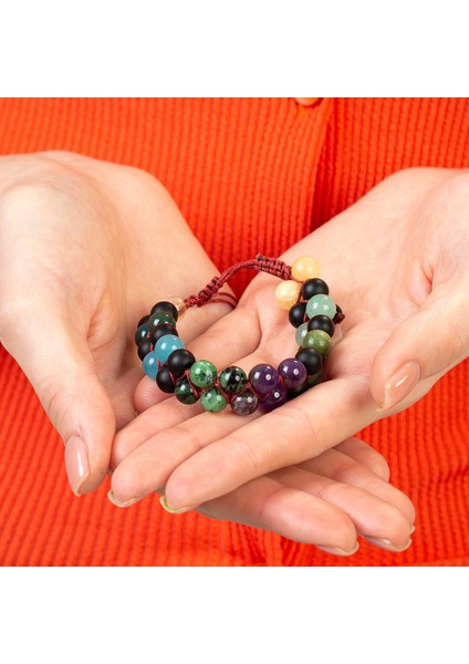 Çift Sıra Makrome Örgülü Küre Kesim Çoklu Doğaltaş Kombinli Kadın Şifa Bilekliği fırsatları