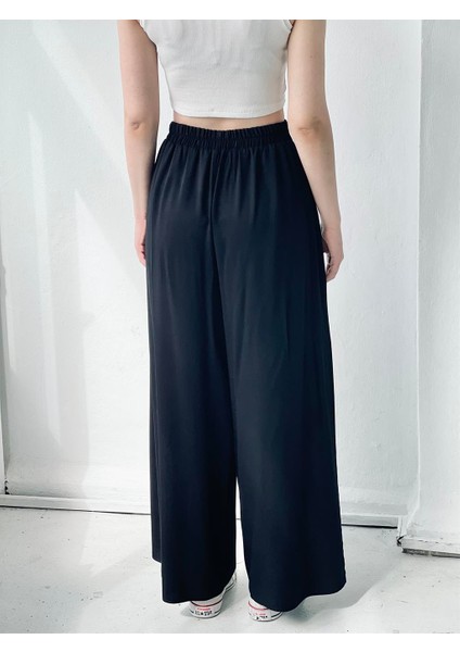 Yırtmaç Detaylı Wide-Leg Pantolon Etek Kadın Siyah