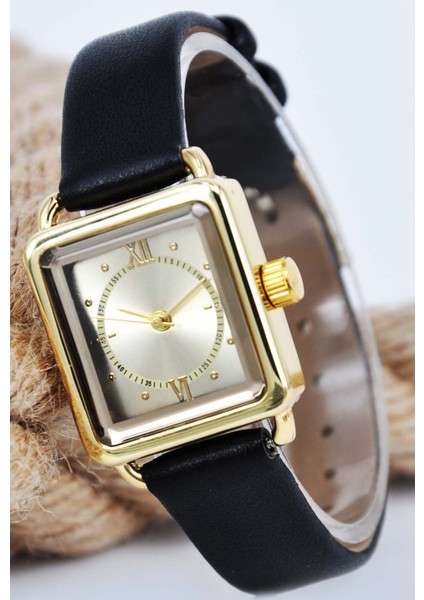 Altın Renk Kasa Retro Minimal Vintage Kadın Kol Saati