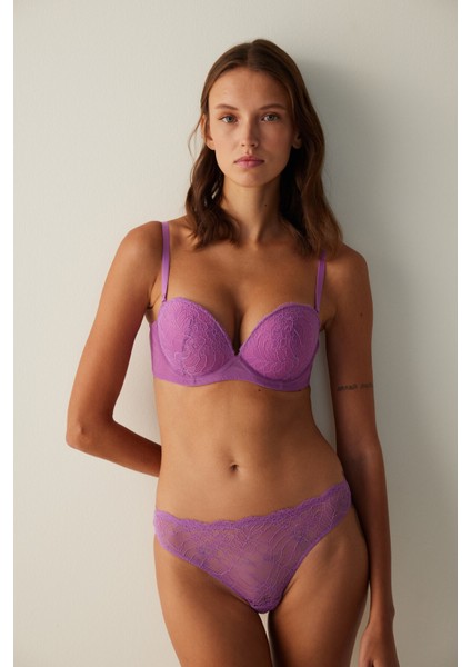 Lila Balenli Pedli Dantel Detaylı Sütyen